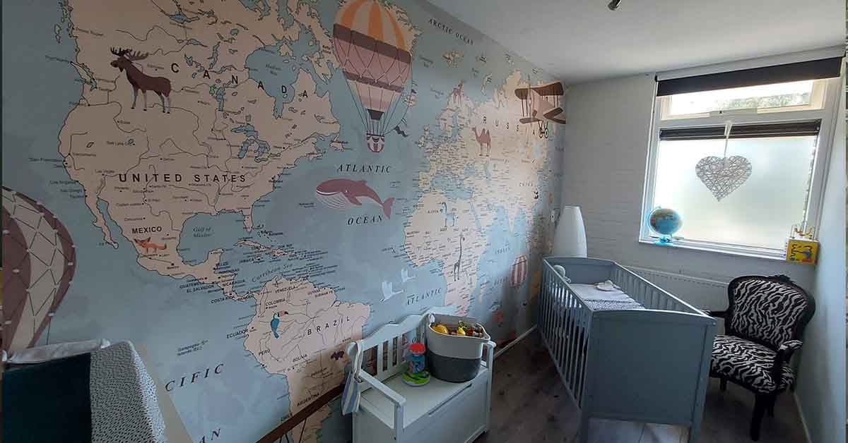 Papier peint panoramique chambre enfant carte du monde