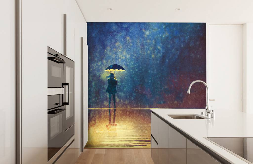 Papier peint moderne - Fille seule sous la pluie - Chambre d'hobby 4
