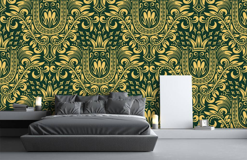 Papier peint baroque - Motif baroque vert - Chambre à coucher 3