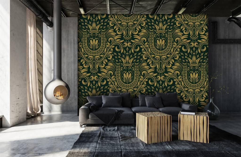 Papier peint baroque - Motif baroque vert - Chambre à coucher 7