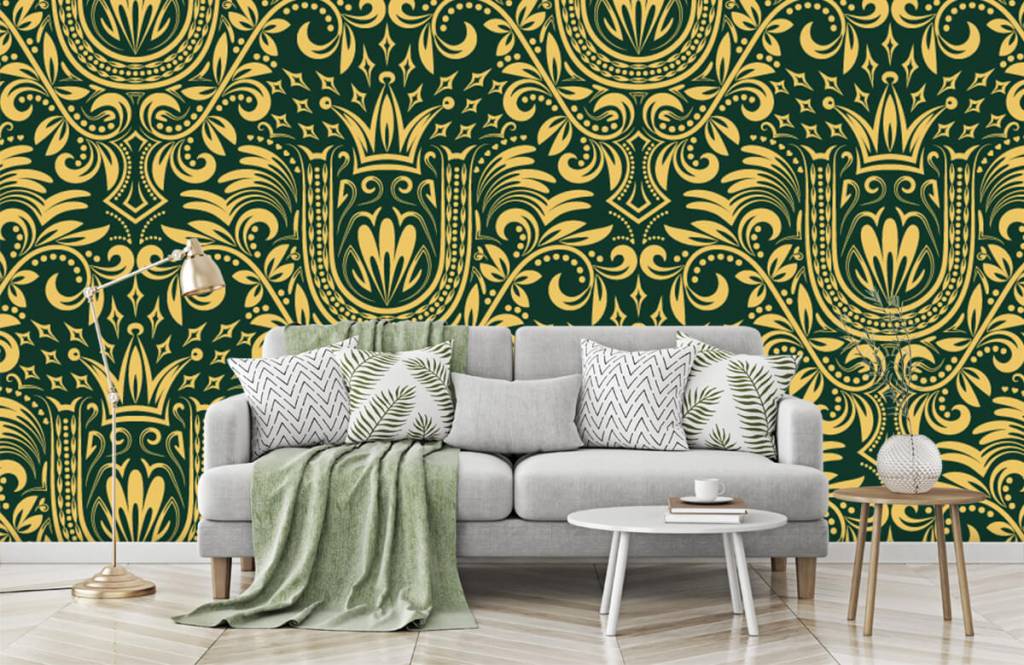 Papier peint baroque - Motif baroque vert - Chambre à coucher 8