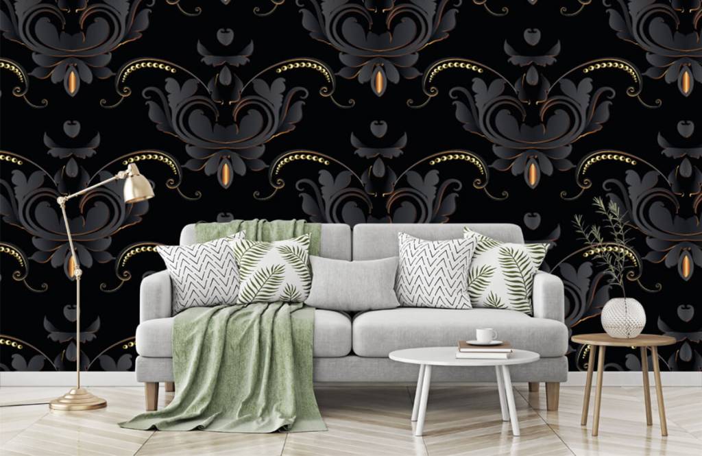 Papier peint baroque - Motif baroque en or noir - Chambre à coucher 7