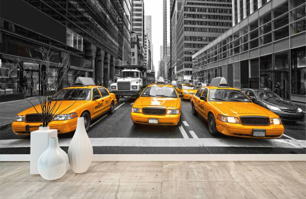 Papier peint noir et blanc - Taxis jaunes à New York - Chambre d'adolescent 8