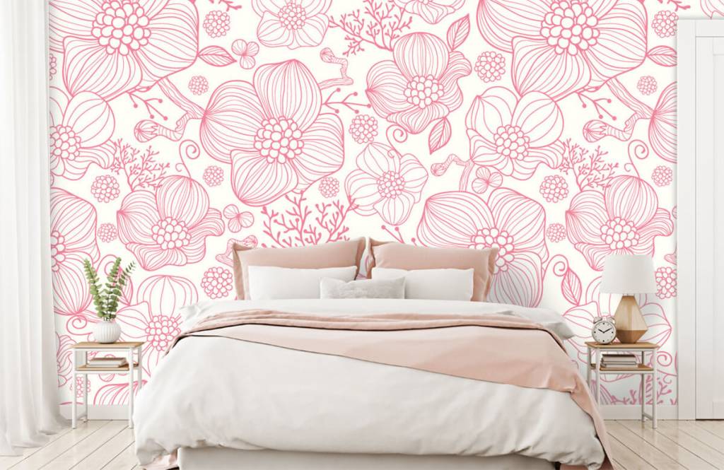 Motifs chambre d'enfants - Grandes fleurs roses - Chambre à coucher 1