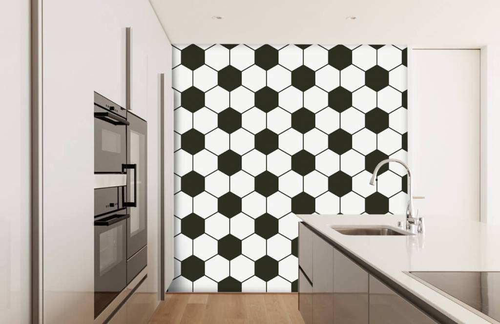 Papier peint de football - Polygones géométriques noir et blanc - Chambre des enfants 4
