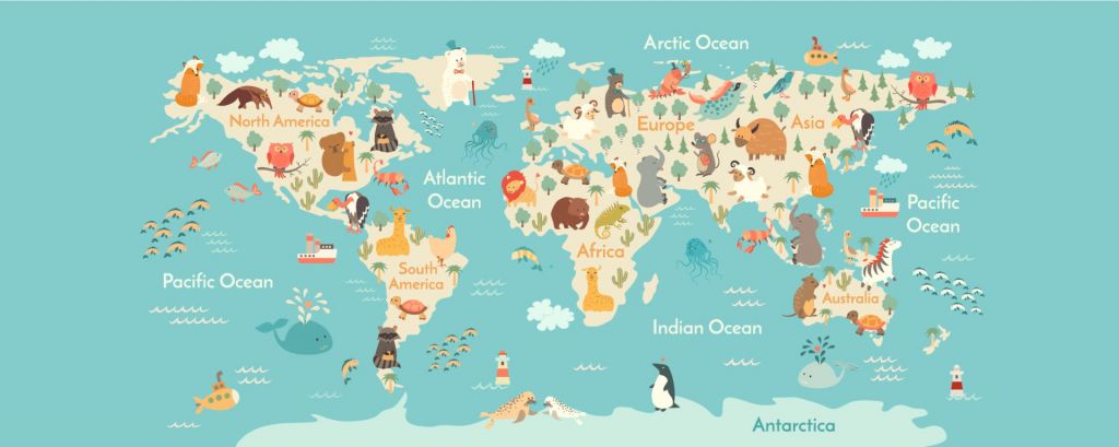 Carte du monde avec des animaux