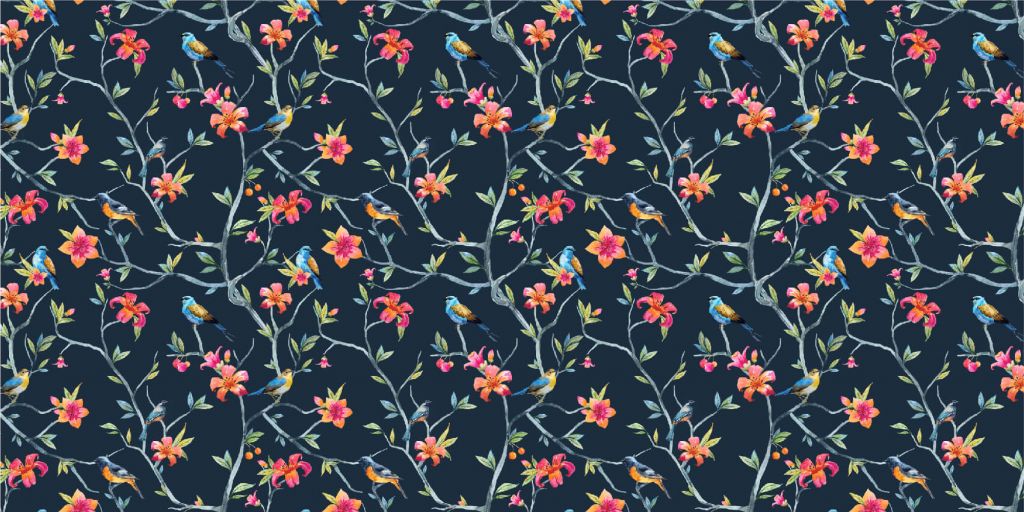 Fleurs et oiseaux tropicaux