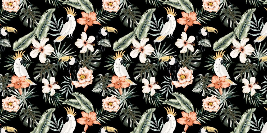 Toucan tropical et perroquet