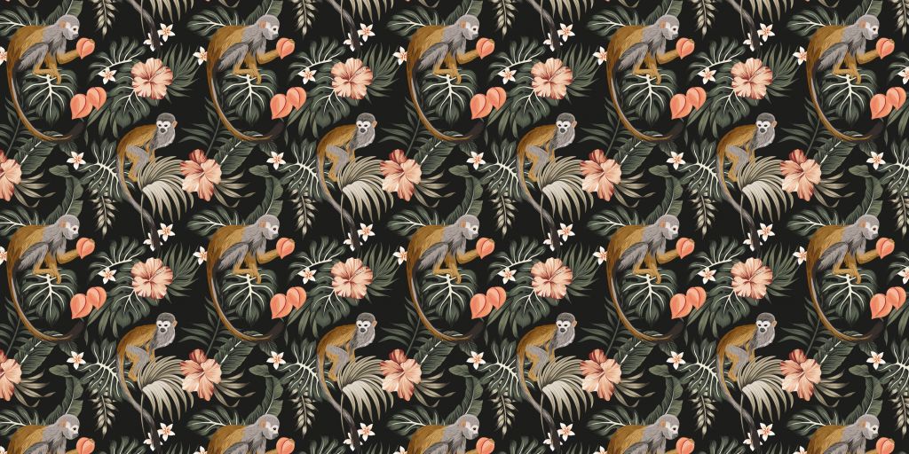 Feuilles tropicales avec des singes