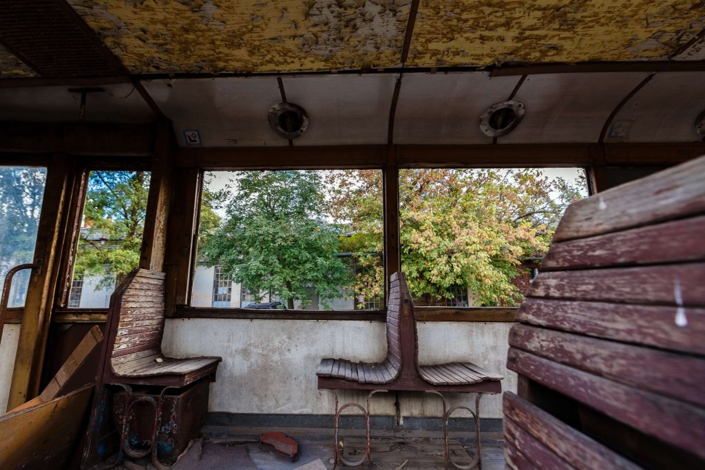 Intérieur d'un ancien tramway