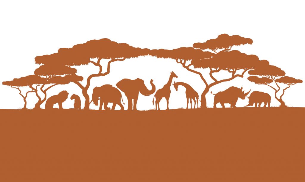 Silhouettes d'animaux de safari, couleur rouille
