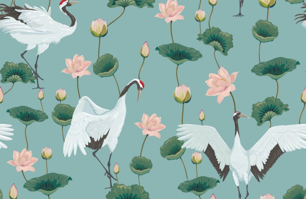 Grues et fleurs