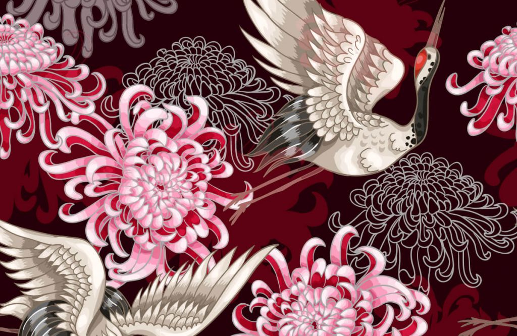 Motif de grue rose