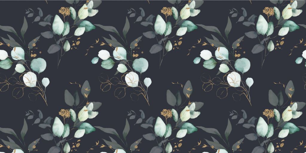 Motif Feuilles bleu foncé avec or