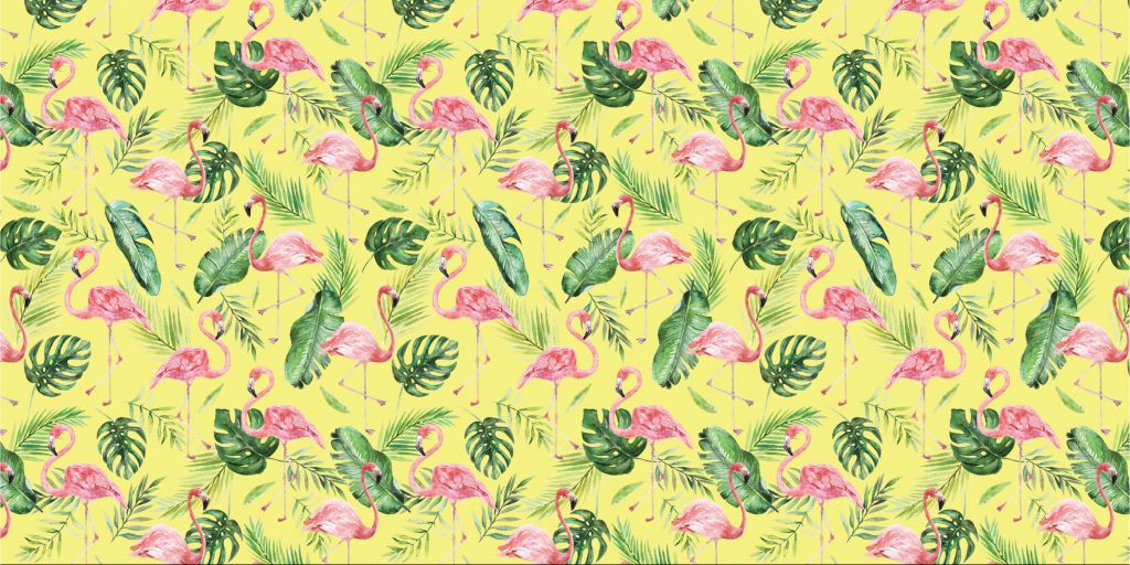 Feuilles et flamants roses