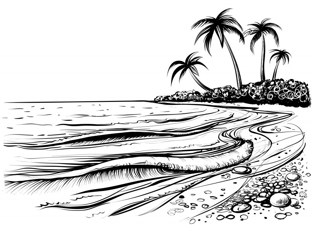 Plage dessinée en lignes brutes