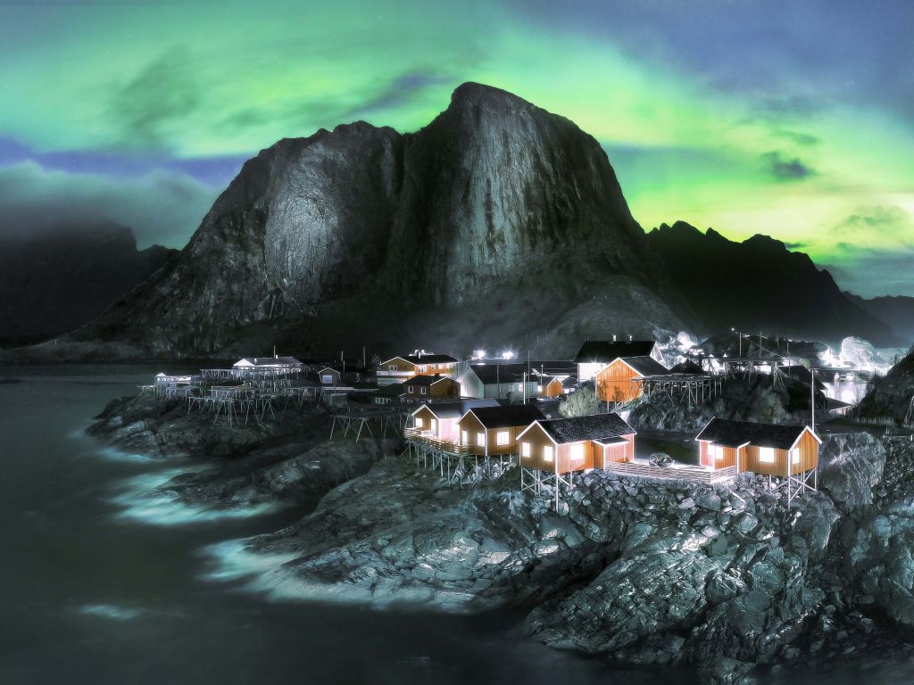 Aurores boréales au-dessus de Hamnøy