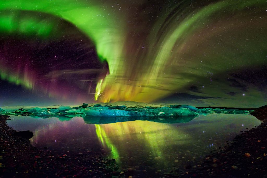 Aurores boréales à Jökulsárlón