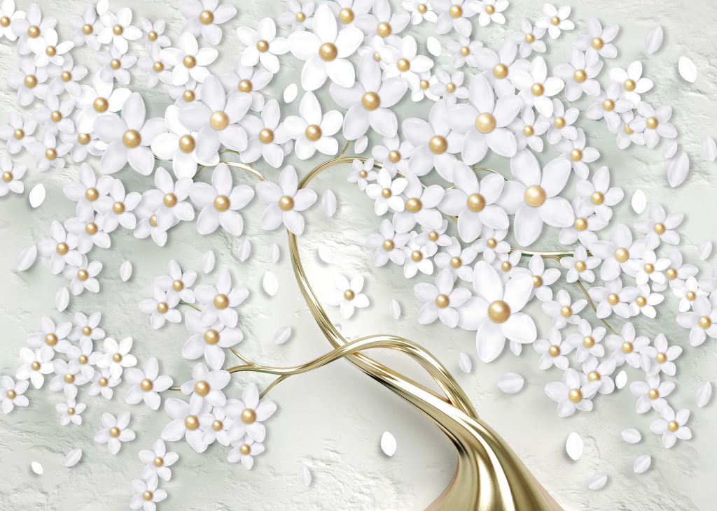 Fleurs blanches dorées