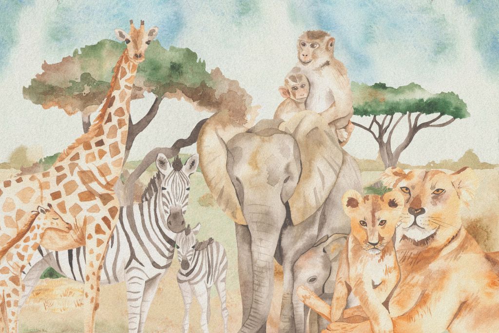 Aquarelle d'animaux de la savane