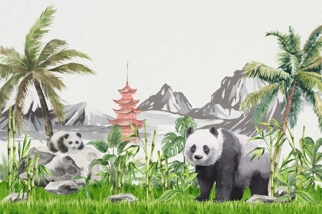Pandas dans une jungle de bambous