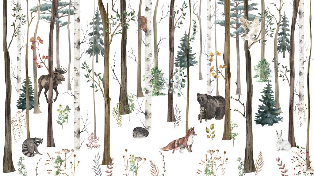 Forêt dessinée avec des animaux d'automne