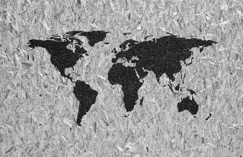Carte du monde noire sur fond blanc