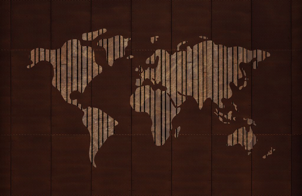 Carte du monde avec texture bois