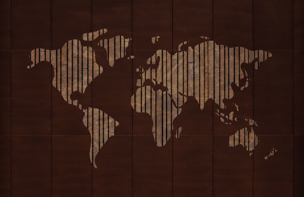 Carte du monde avec texture bois