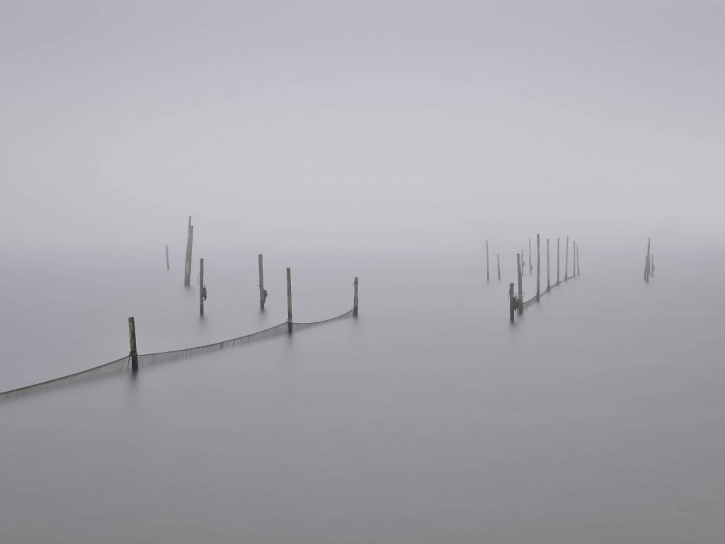 Filets de pêche dans le brouillard