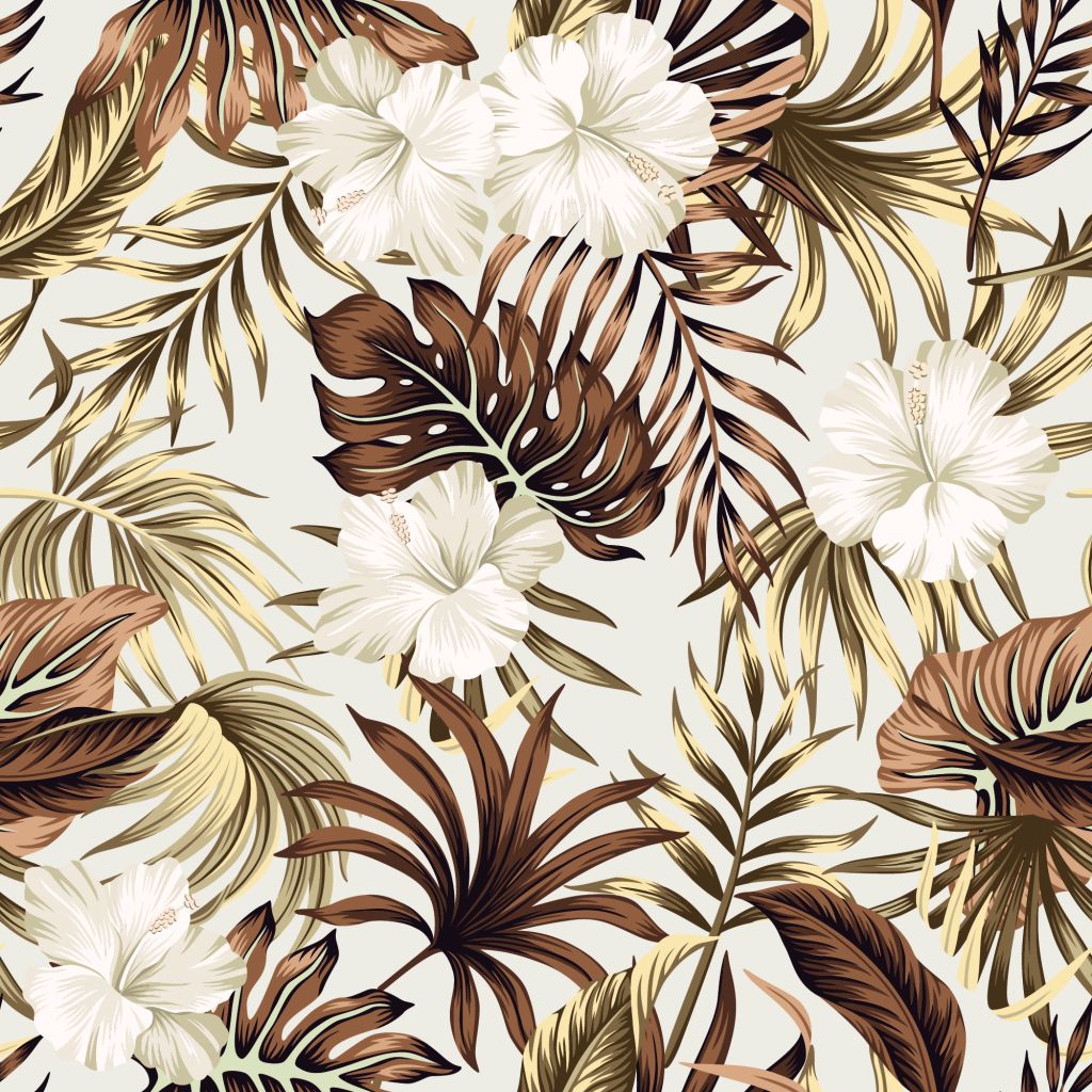 Fleurs tropicales, beige