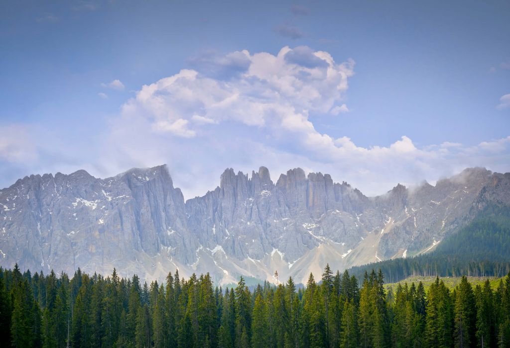 Montagnes avec arbres et nuages