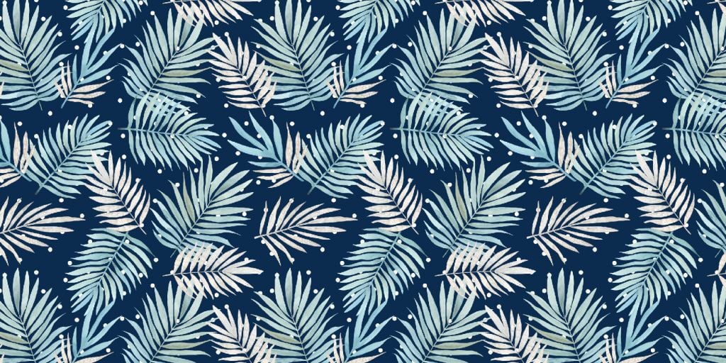Motif de feuilles tropicales bleu canard