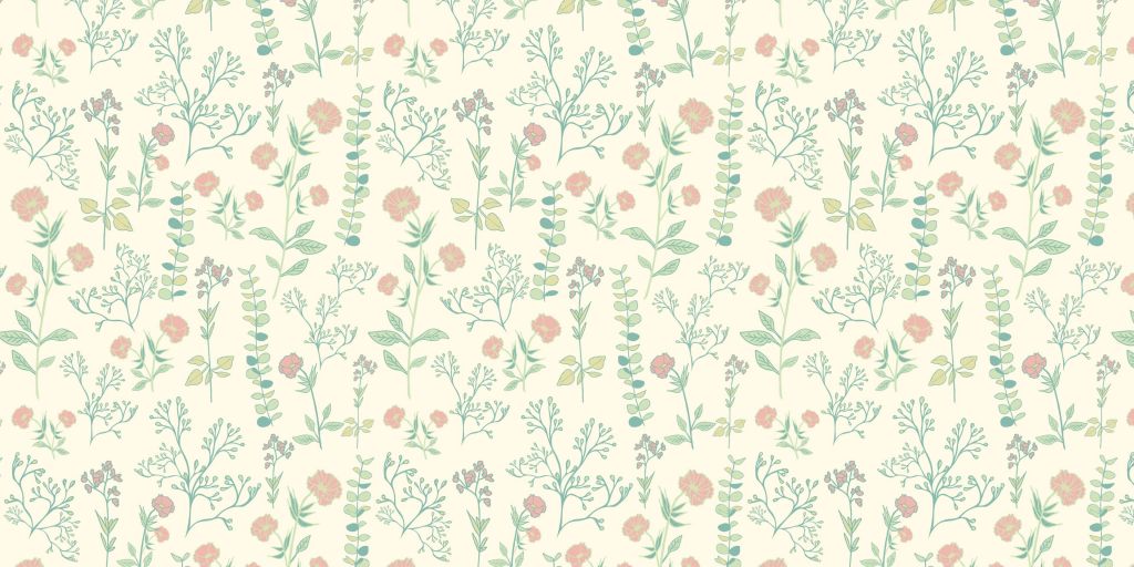 Meadow flowers in light green and pastel pink tones