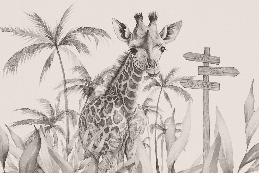 Bébé girafe dans la jungle beige