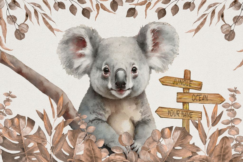 Bébé koala dans la jungle taupe