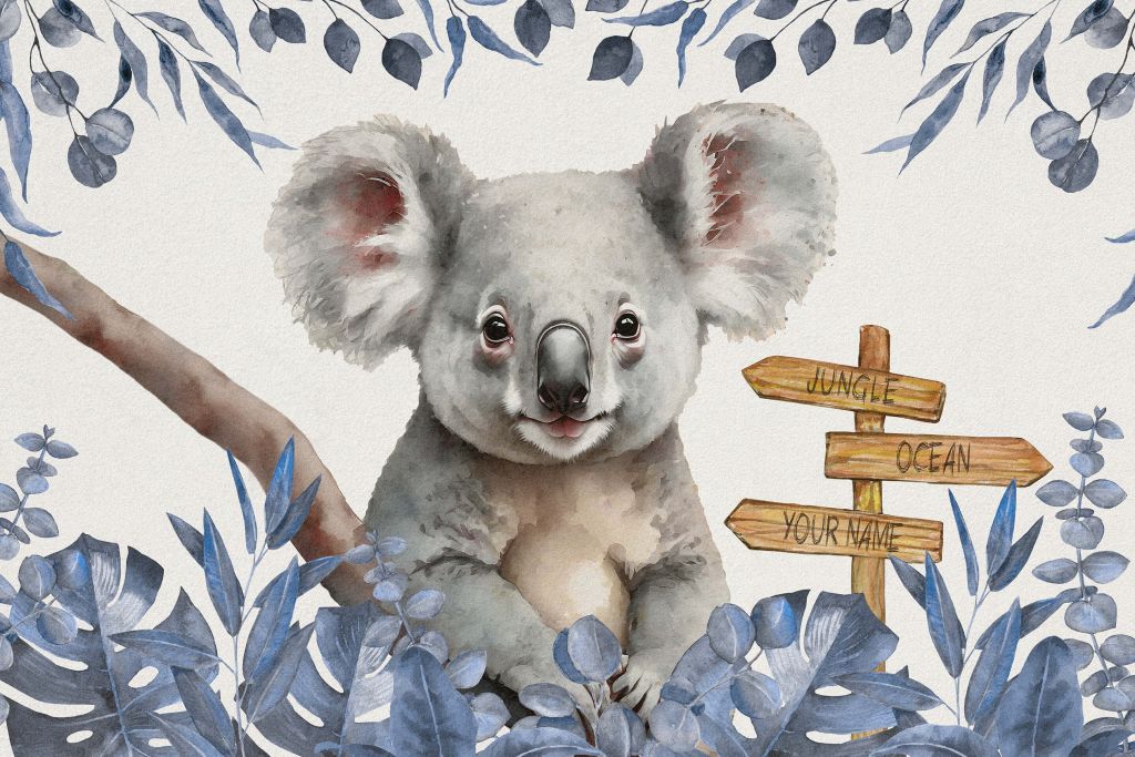 Bébé koala dans la jungle bleu
