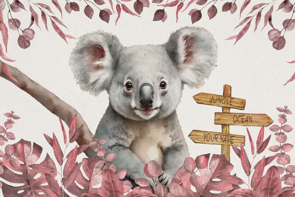 Bébé koala dans la jungle rose