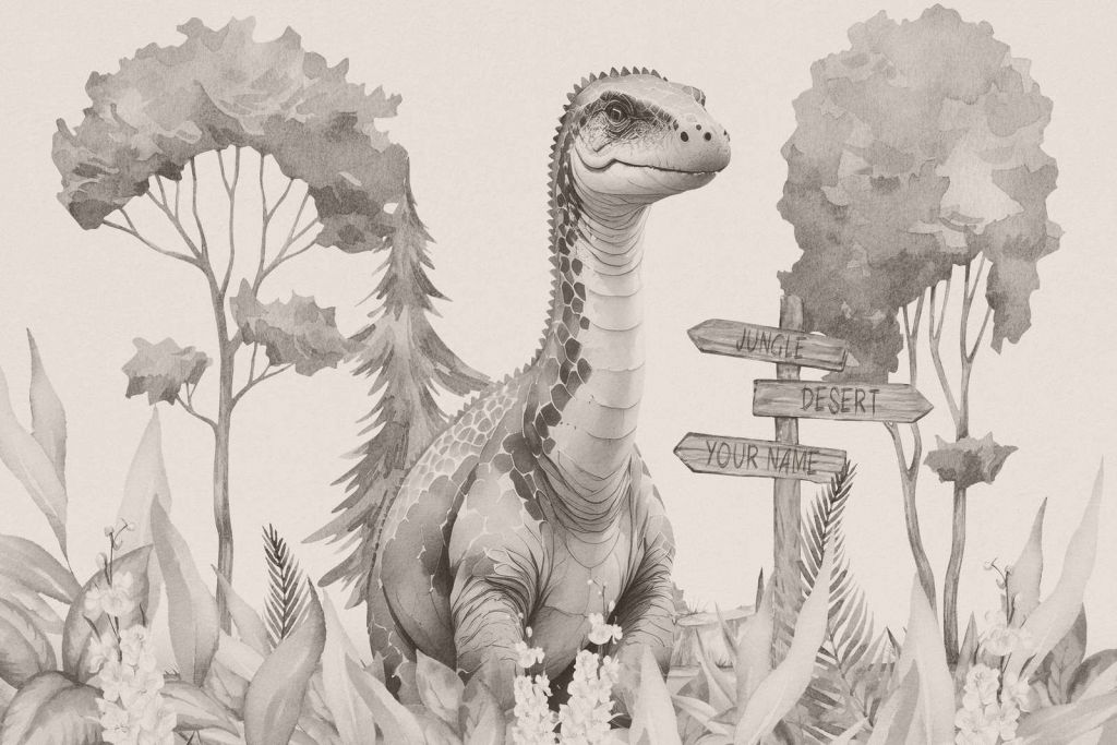 Bébé brachiosaure dans la jungle beige