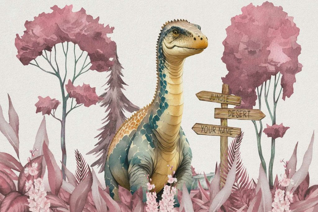 Bébé brachiosaure dans la jungle rose