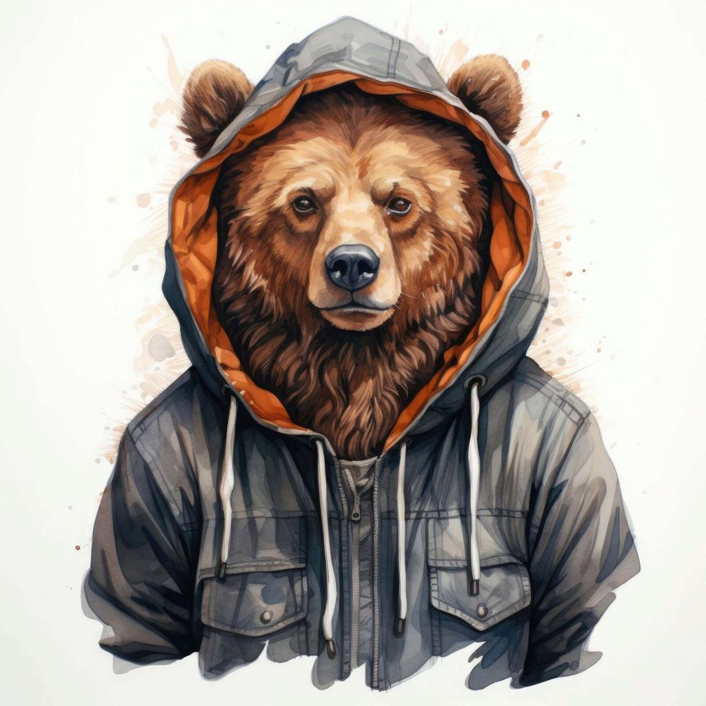 Ours Grizzly en Aquarelle avec un Sweat à Capuche