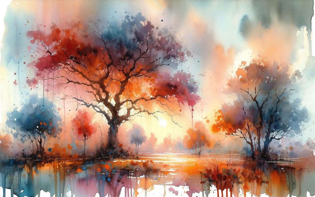 La canopée ardente de l'automne au crépuscule