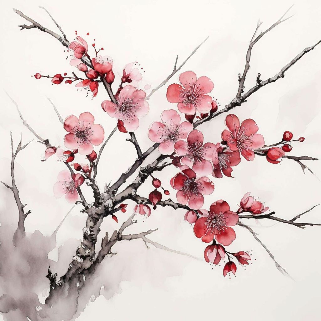 Encre Branches de Fleurs de Cerisier #6