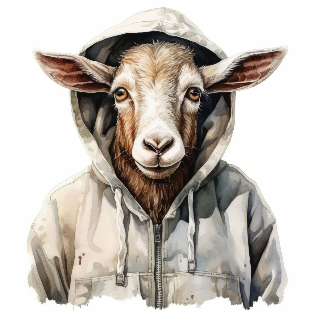 Chèvre de dessin animé en aquarelle avec un sweat à capuche
