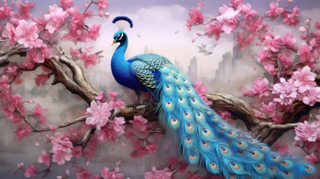 Pauw dans la fleur de cerisier