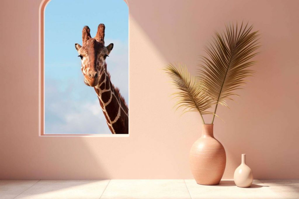 Girafe curieuse à la fenêtre
