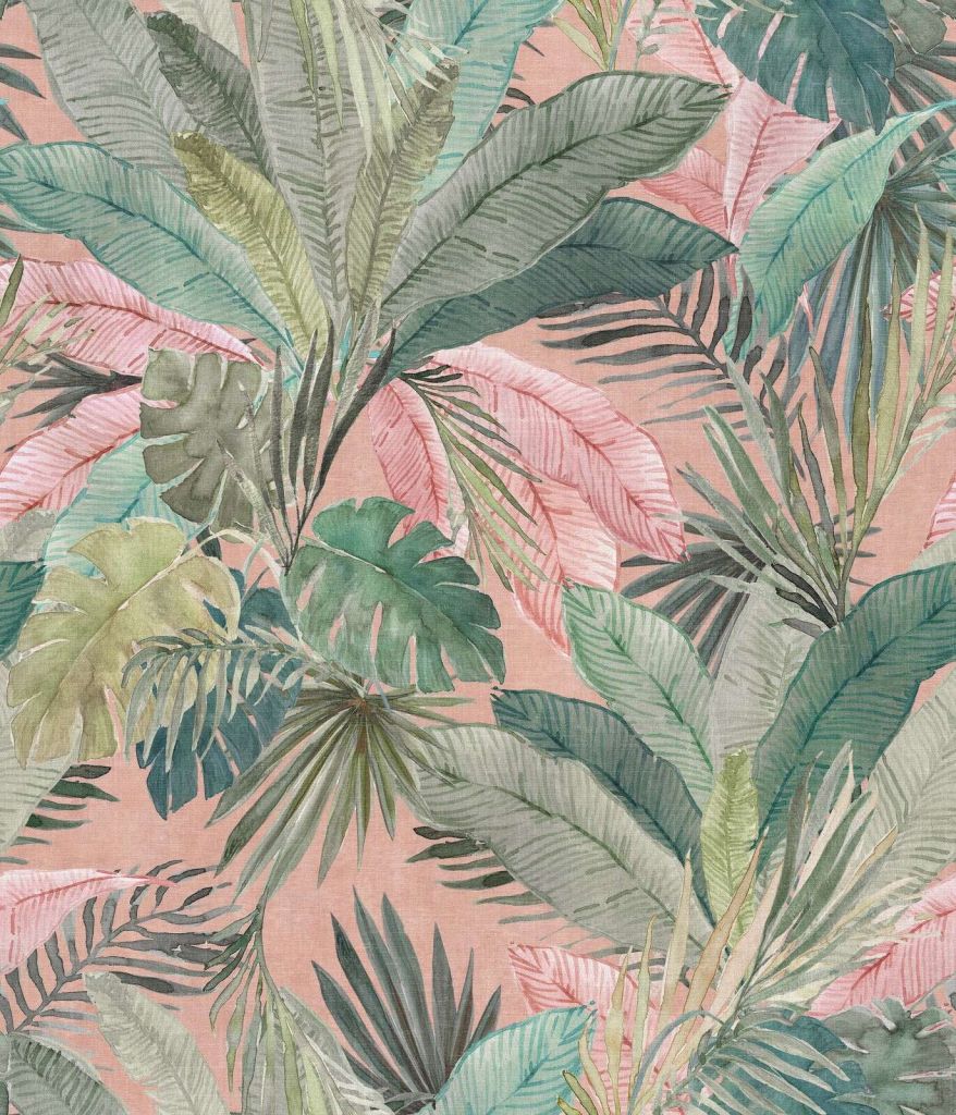 Feuilles tropicales en rose corail