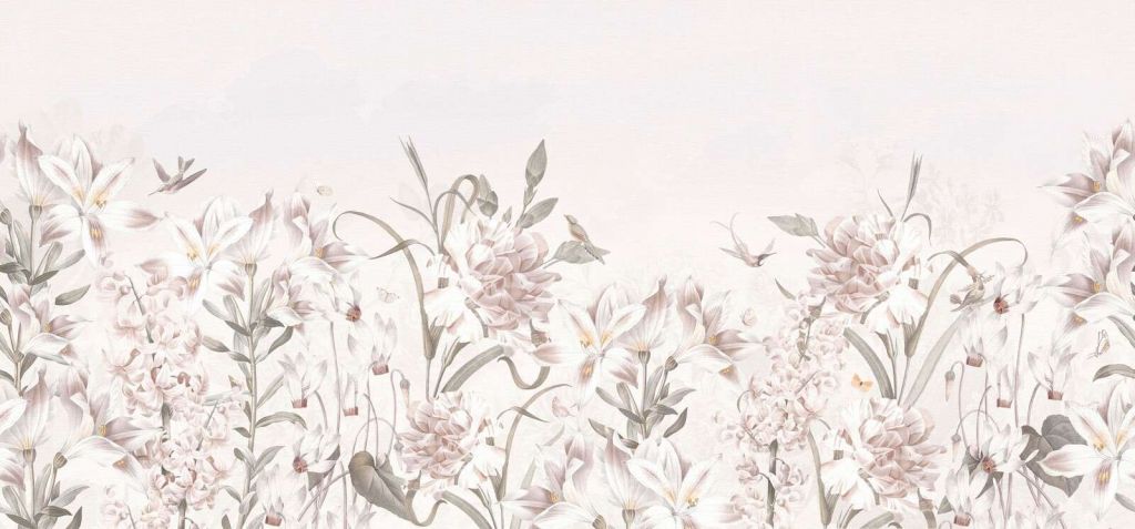 Champ de fleurs douces avec des colibris