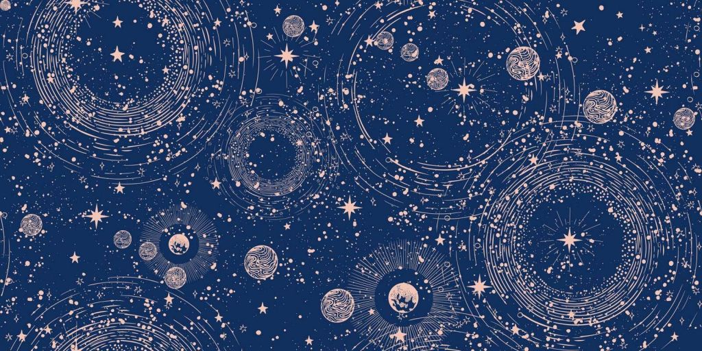 Pluie de planètes en bleu nuit