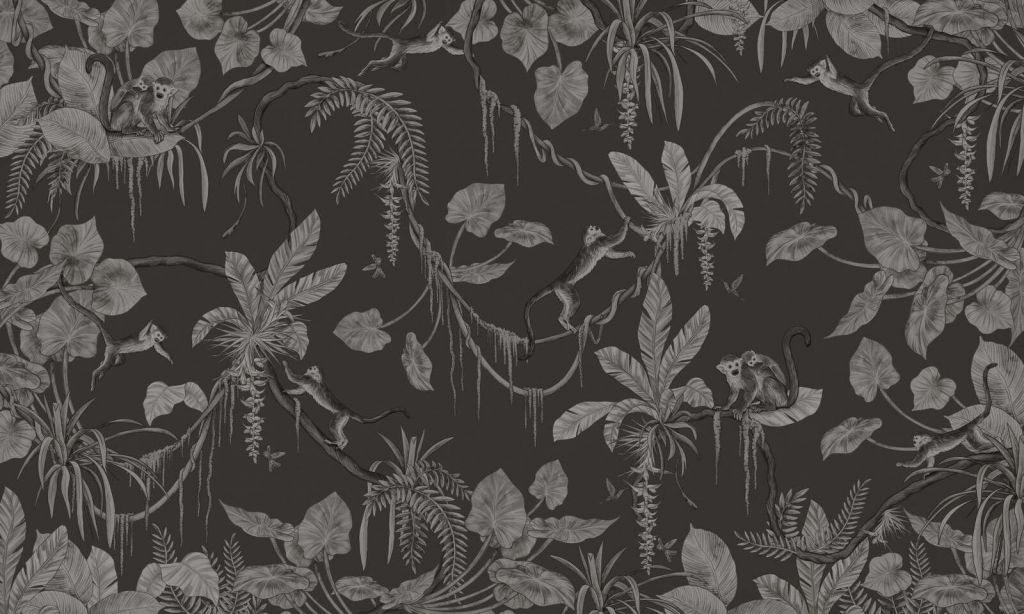 Playful Monkeys - Monochrome - Black